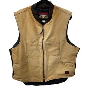 Vtg Tough Duck Mens Quilted Lined Canvas Vest Workwear Barn Chore Tan XL Thrash